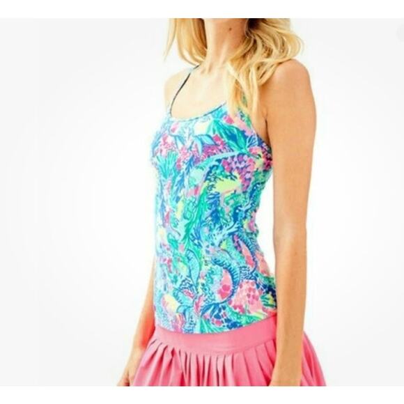 NWT Lilly Pulitzer Upf 50+ Luxletic Meryl Nylon Avida Bra Tank In Mermaids Cove - Picture 2 of 11